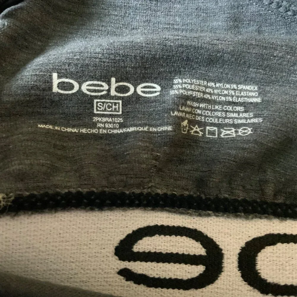 bebe Heathered Grey Black Logo Racerback Sports Bra Size Small